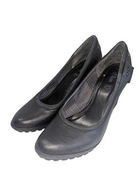 s.Oliver Black Leather Wedge Heels Office Career Narrow Size 9